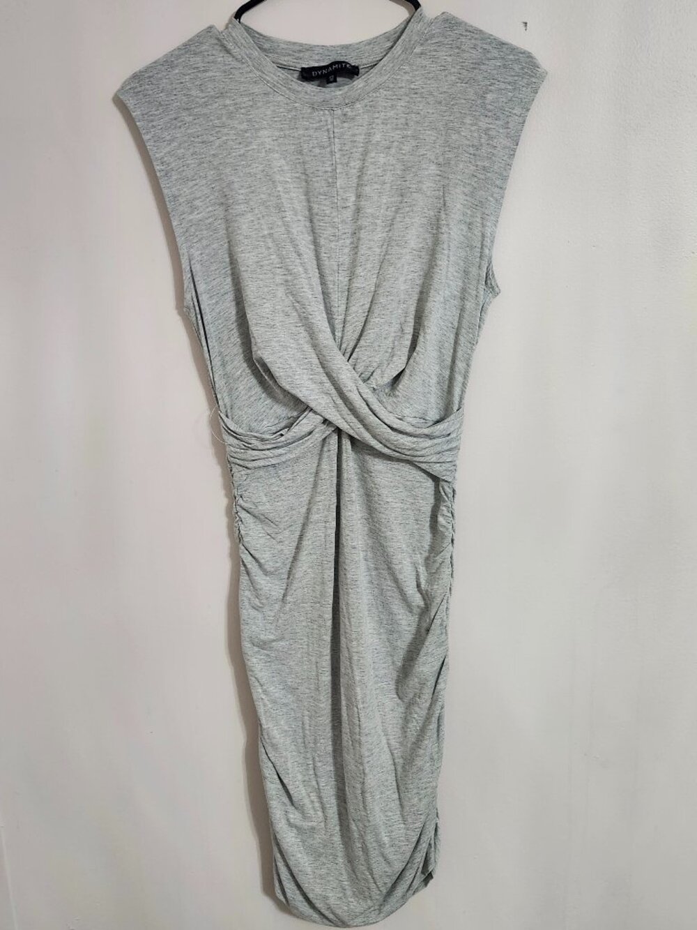 Grey Twist Front Ruched Midi Dress | size S